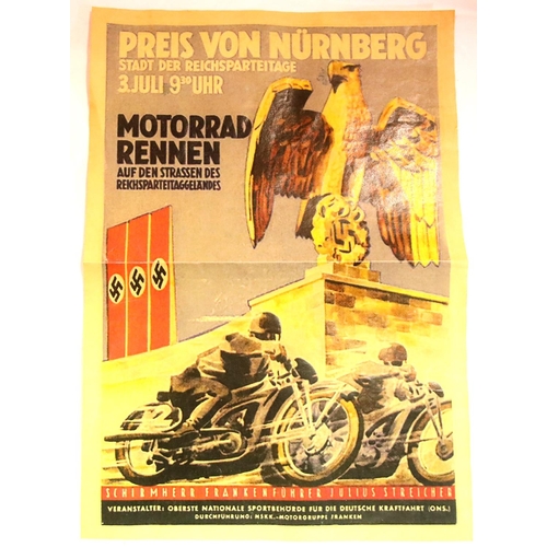 3032 - German Third Reich type poster for the 1938 Motorradrennen Nurnberg, 44 x 31 cm. P&P Group 1 (£14+VA... 