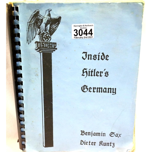 3044 - Benjamin Sax & Dieter Kunst, early printed copy of their book Inside Hitler's Germany, which documen... 