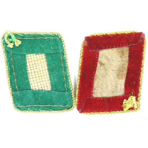 3085 - German third Reich type SA Brownshirts pair of collar tabs, gold embroidered on green and red flashe... 