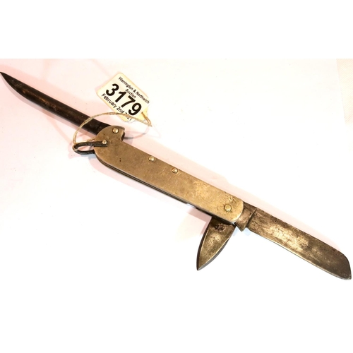 3179 - Canadian WWII naval rigging knife, having two blades and sheepfoot, full open L: 32 cm. P&P Group 2 ... 