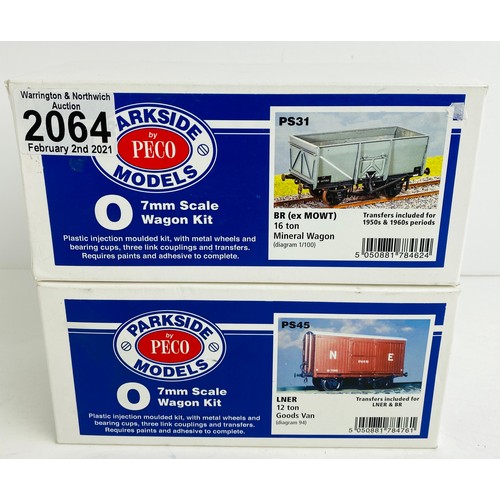 2064 - 2x Parkside/Peco O Gauge 7mm Wagon Kits Boxed (Contents Checked) P&P Group 1 (£14+VAT for the first ... 