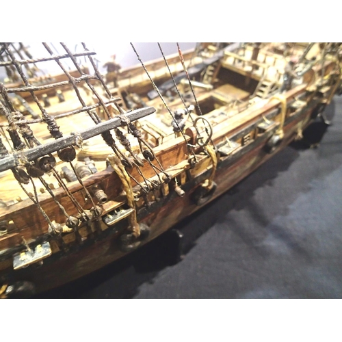 2345 - Scratch/kit built wooden model of English galleon, requires some restoration work, approximately 90 ... 