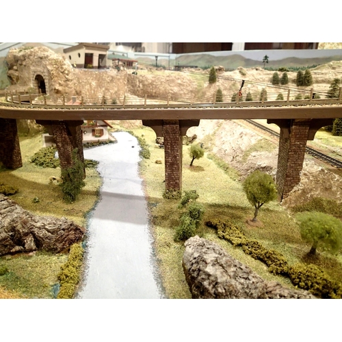 2346 - Ex Exhibition Model Railway layout, Upenbach, 160 x 110 cm, OO scale with OO and 009 narrow gauge tr... 