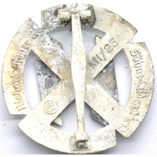 3281 - German WWII type SS enamelled Sports badge in silver marked RZM verso. P&P Group 1 (£14+VAT for the ... 