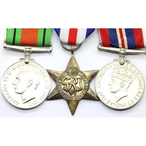 3437 - British WWII medal trio comprising BWM, Defense medal and The France and Germany star, all un-named.... 