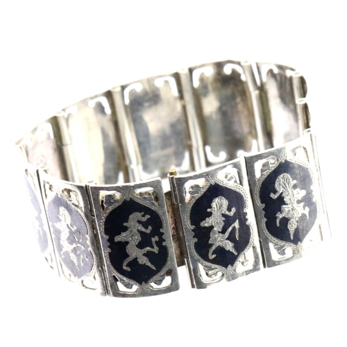 1024 - Siam niello sterling silver panel bracelet, 31g. P&P Group 1 (£14+VAT for the first lot and £1+VAT f... 