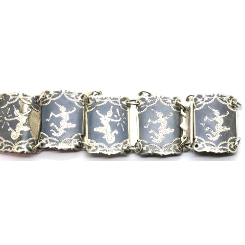 1027 - Siam niello sterling silver panel bracelet, 19g. P&P Group 1 (£14+VAT for the first lot and £1+VAT f... 