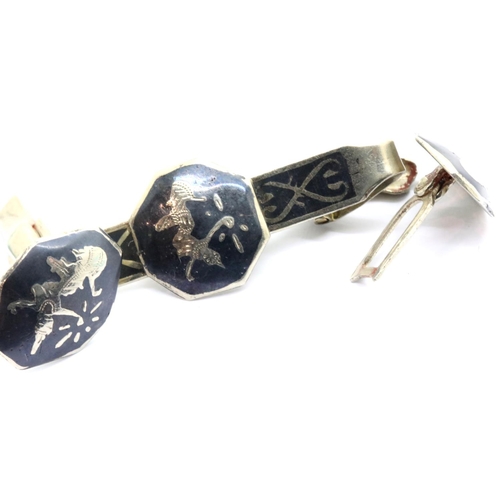 1046 - Siam niello sterling silver cufflinks and matching tie pin. P&P Group 1 (£14+VAT for the first lot a... 