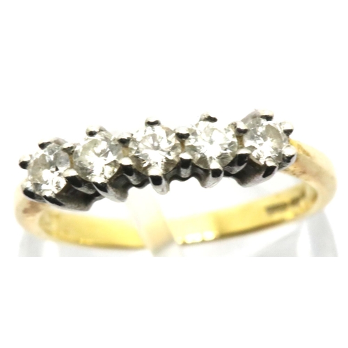 1062 - 18ct yellow gold five diamond set ring, diamonds approximately 1/8 carat each, size L, 3.6g. P&P Gro... 