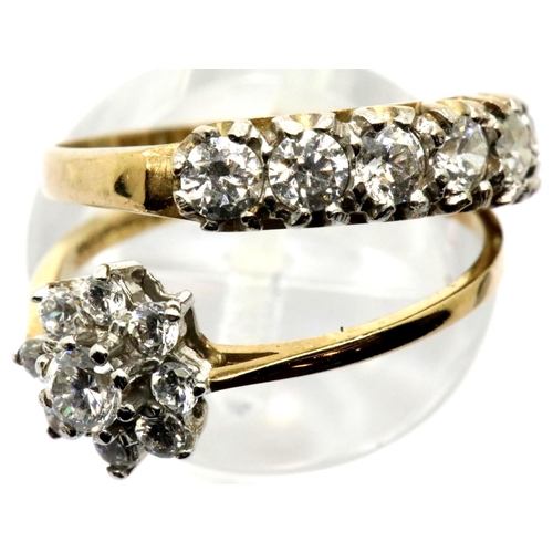 1063 - Two 9ct yellow gold rings, both set with white stones total weight: 3.5g, sizes M & N. P&P Group 1 (... 