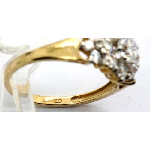 1080 - 9ct yellow gold cubic zirconia set flower head ring, size N, 2.4g. P&P Group 1 (£14+VAT for the firs... 