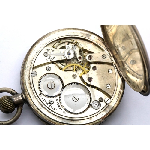 1082 - Early 20thC crown wind, 925 silver cased pocket watch lacking seconds hand, D: 5 cm. P&P Group 1 (£1... 