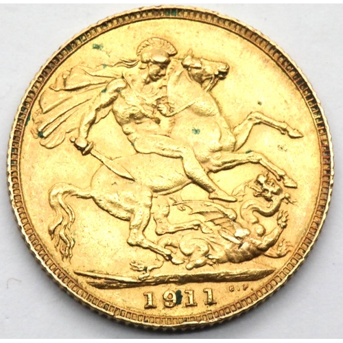 1096 - George V 1911 full sovereign.  P&P Group 1 (£14+VAT for the first lot and £1+VAT for subsequent lots... 