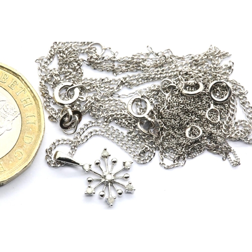 1099 - Three fine 9ct white gold neck chains and a white gold small pendant, total weight: 3.5g.  P&P Group... 