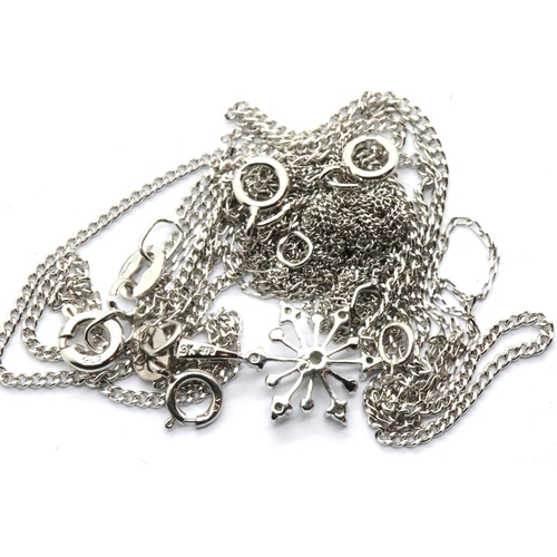 1099 - Three fine 9ct white gold neck chains and a white gold small pendant, total weight: 3.5g.  P&P Group... 