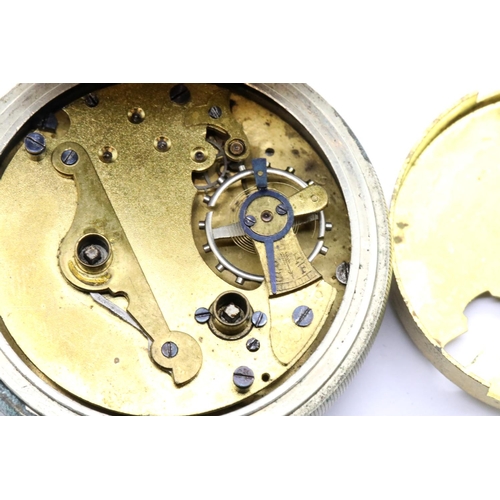 1100 - Open face pocket watch with silver watch chain and T-bar. Not working at lotting. P&P Group 1 (£14+V... 