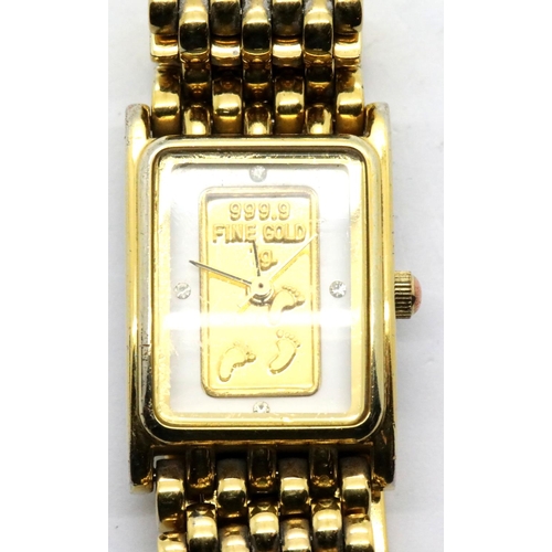 1102 - Ladies gold plated wristwatch with a 24 ct gold one gram plate to dial. Not working at lotting. P&P ... 