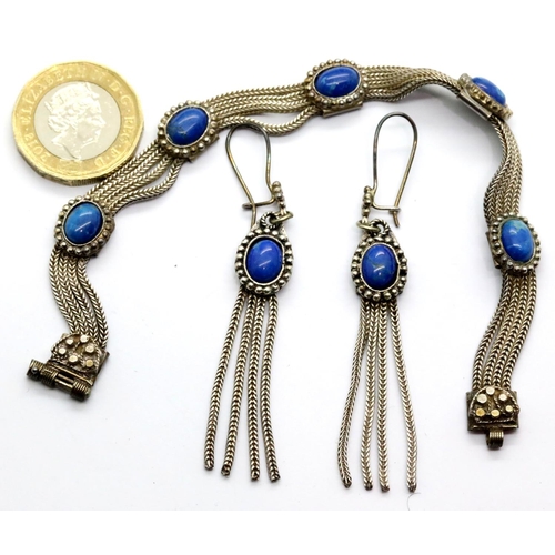 1121 - 925 silver necklace with blue cabochons, L: 18 cm, Drop: 5 cm. P&P Group 1 (£14+VAT for the first lo... 