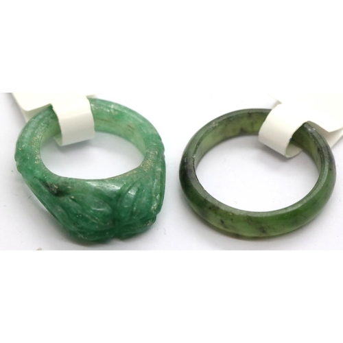 1150 - Two jade rings, a jade bangle, two jade bracelets and a necklace. P&P Group 1 (£14+VAT for the first... 