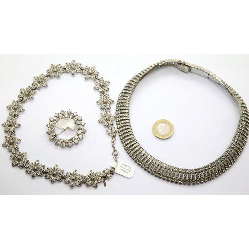 1156 - Diamante jewellery, including collarette, necklace and brooch. P&P Group 1 (£14+VAT for the first lo... 