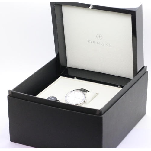 1159 - Boxed Ornake gents wristwatch with Japanese Mituyo movement, white face steel case. P&P Group 2 (£18... 