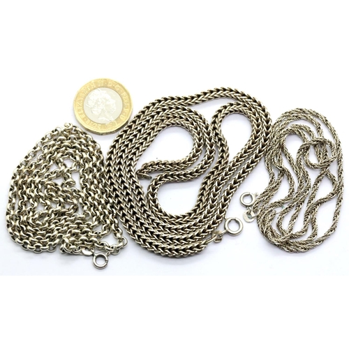 1160 - Three mixed silver chains combined 60g.  P&P Group 1 (£14+VAT for the first lot and £1+VAT for subse... 