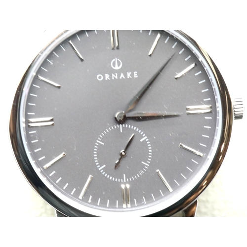 1164 - Boxed Ornake gents wristwatch with Japanese Mituyo movement, black face steel case. P&P Group 2 (£18... 