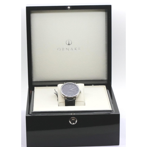 1164 - Boxed Ornake gents wristwatch with Japanese Mituyo movement, black face steel case. P&P Group 2 (£18... 