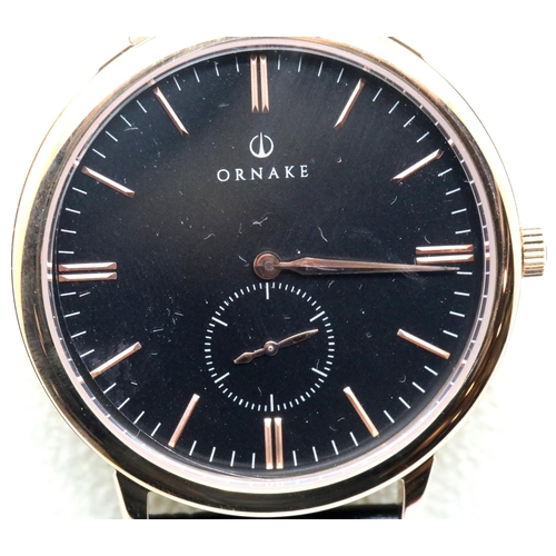 1168 - Boxed Ornake gents wristwatch with Japanese Mituyo movement, black face gold plated case. P&P Group ... 