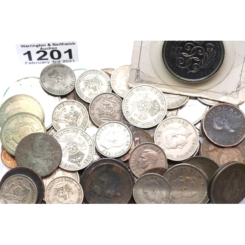 1201 - Mixed UK coins including a £5 example. P&P Group 1 (£14+VAT for the first lot and £1+VAT for subsequ... 