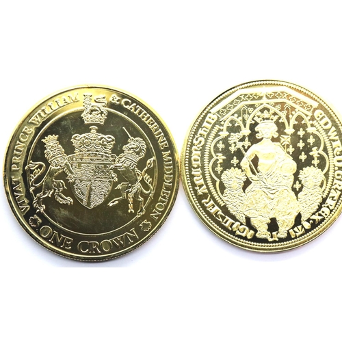 1219 - Boxed William and Kate plated crown with certificate and a Millionaire coin. P&P Group 1 (£14+VAT fo... 