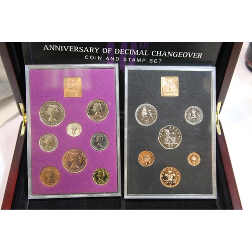 1223 - Anniversary of Decimal Change Over coin and stamp set, limited edition of 499, cased. P&P Group 2 (£... 