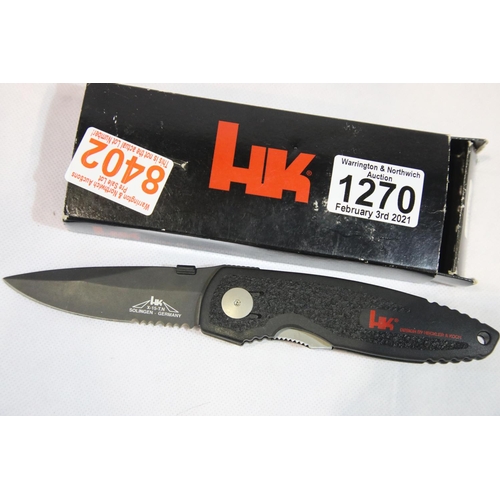 1270 - Boxed Heckler and Koch folding knife, blade L: 11 cm. P&P Group 1 (£14+VAT for the first lot and £1+... 