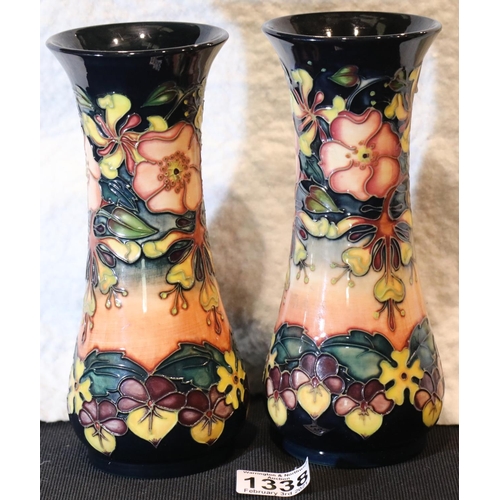 1338 - Pair of Moorcroft blue ground vases, H: 22 cm. P&P Group 3 (£25+VAT for the first lot and £5+VAT for... 