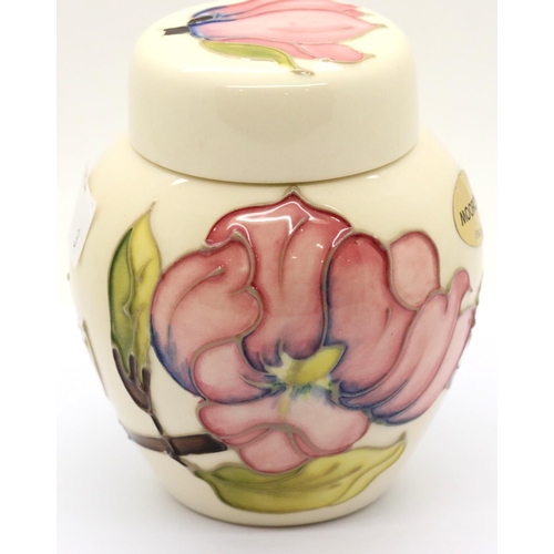 1345 - Small Moorcroft Pink Magnolia ginger jar, H: 9 cm. P&P Group 2 (£18+VAT for the first lot and £3+VAT... 