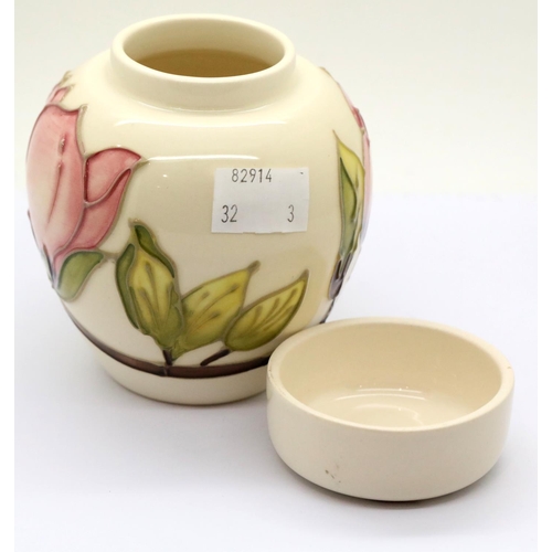 1345 - Small Moorcroft Pink Magnolia ginger jar, H: 9 cm. P&P Group 2 (£18+VAT for the first lot and £3+VAT... 