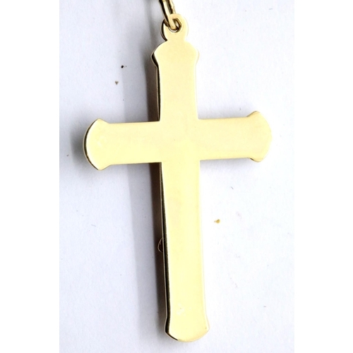 1055 - 9ct yellow gold cross with foliate decoration on a 9ct gold chain, cross L: 4 cm, chain L: 46 cm, 6.... 