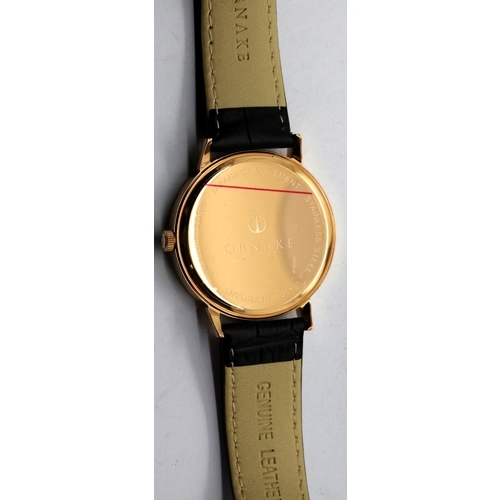 1168 - Boxed Ornake gents wristwatch with Japanese Mituyo movement, black face gold plated case. P&P Group ... 