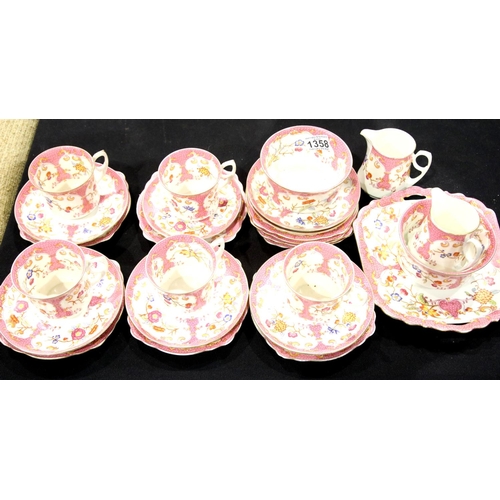 1358 - Quantity of pink floral patterned teaware by Union. P&P Group 3 (£25+VAT for the first lot and £5+VA... 