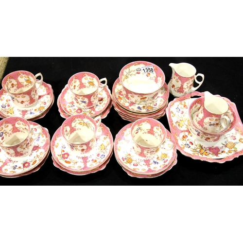 1358 - Quantity of pink floral patterned teaware by Union. P&P Group 3 (£25+VAT for the first lot and £5+VA... 