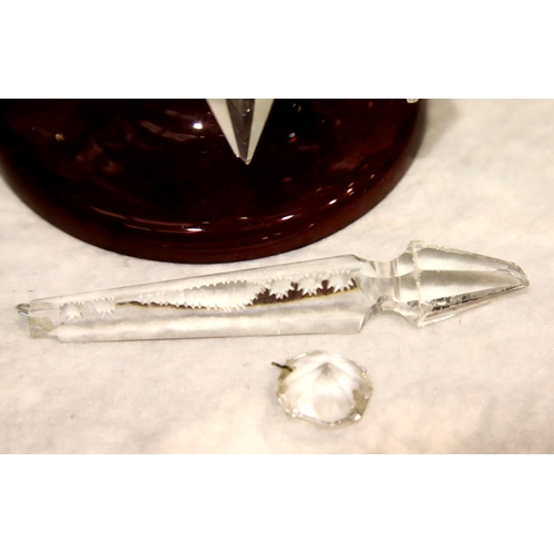 1378 - Two Victorian ruby glass lustres with cut clear glass drops, one pin hole in one lustre is enlarged.... 