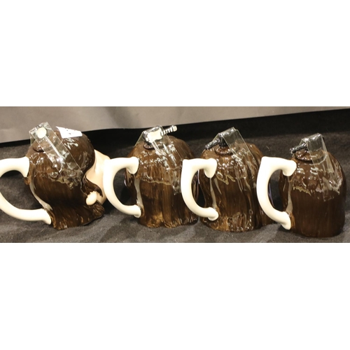 1383 - Four Lorna Bailey Beatles head teapots, with guitar and drum finials, H: 12 cm. P&P Group 3 (£25+VAT... 