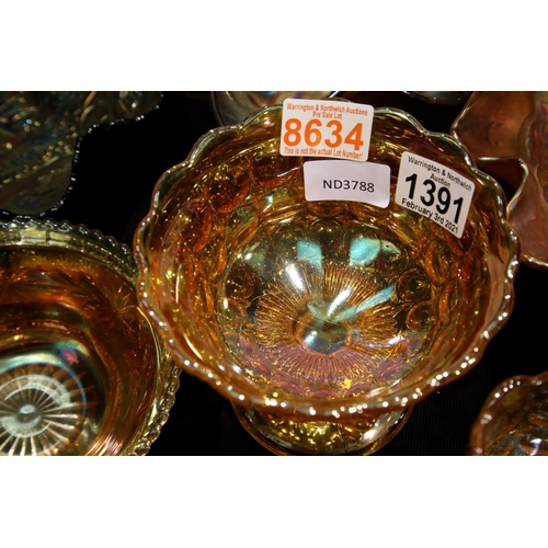 1391 - Large collection of mixed carnival glass including a rare  decanter. Not available for in-house P&P,... 