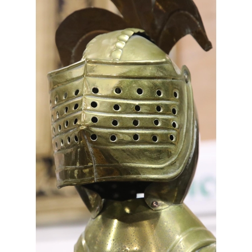 1407 - Brass and brassed metal knight, H: 132 cm. Not available for in-house P&P, contact Paul O'Hea at Mai... 