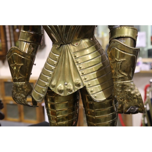 1407 - Brass and brassed metal knight, H: 132 cm. Not available for in-house P&P, contact Paul O'Hea at Mai... 