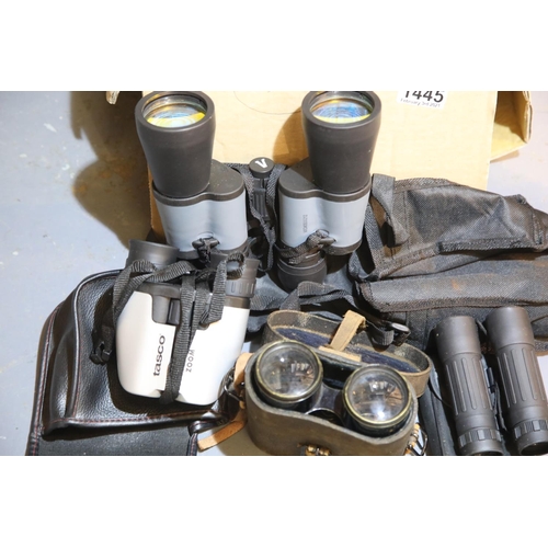 1445 - Four pairs of binoculars including Tasco, Vivitar and vintage. P&P Group 2 (£18+VAT for the first lo... 