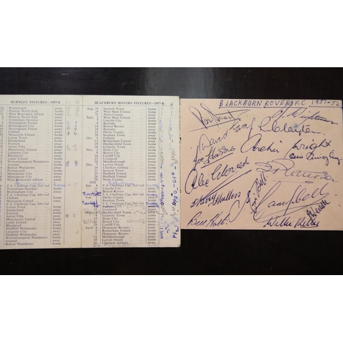 1457 - Blackburn Rovers FC 1951-52 squad signed autograph book page and a 1957-58 annotated fixture list. P... 