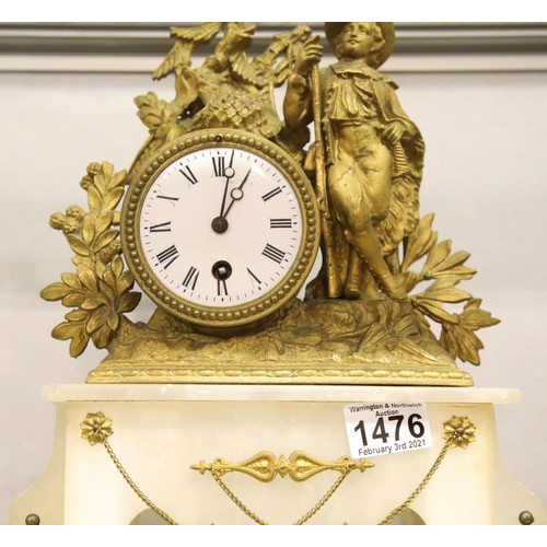 1476 - 19th century French cylinder mantel clock, the movement set into a gilt metal figural surround and r... 