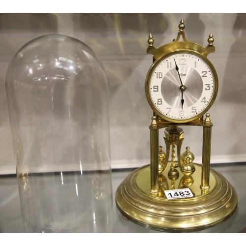 1483 - Glass domed brass anniversary clock by Kundo, H: 28 cm, working at time of lotting. P&P Group 3 (£25... 