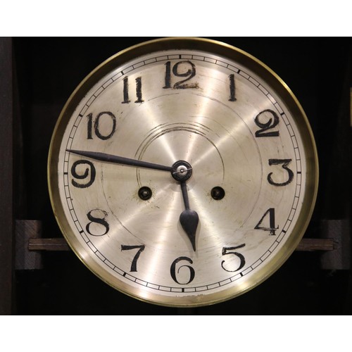 1498 - Early 20th century walnut cased chiming wall clock, with pendulum, working at time of lotting, dial ... 